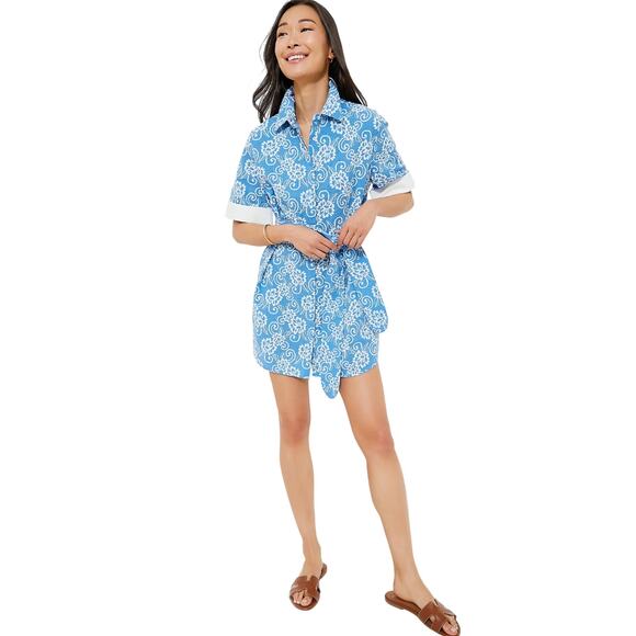 New Tuckernuck Riviera Painted Chintz Aurora Blue Floral Dress Retro Mod XL NWT - Picture 4 of 16